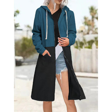 Women's Colorblock Loose Jacket Zipper Cardigan Plus Fleece Sweatshirt