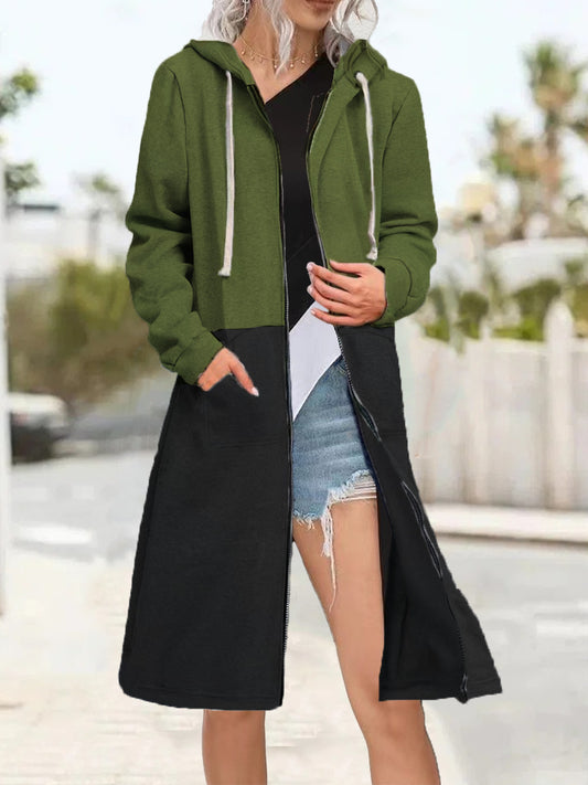 Women's Colorblock Loose Jacket Zipper Cardigan Plus Fleece Sweatshirt