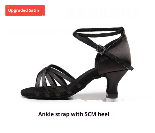 Soft Bottom Satin Grade National Standard Dance Competition Mid-high Heel Latin Dancing Shoes