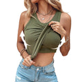 New Style Solid Color Vest With Bra Crewneck Women's Sexy Bottoming Inner Wearing Top