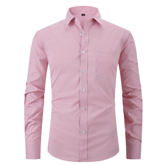 Men's Business Formal Solid Color Polo Collar Plaid Shirt